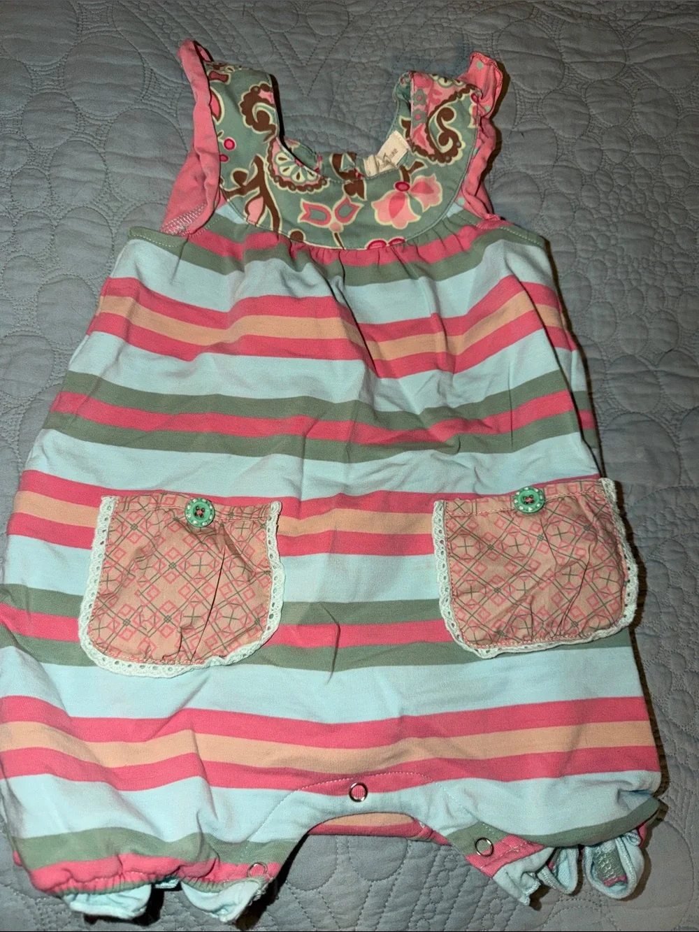 Matilda Jane Pink Mint Striped Bubble Romper